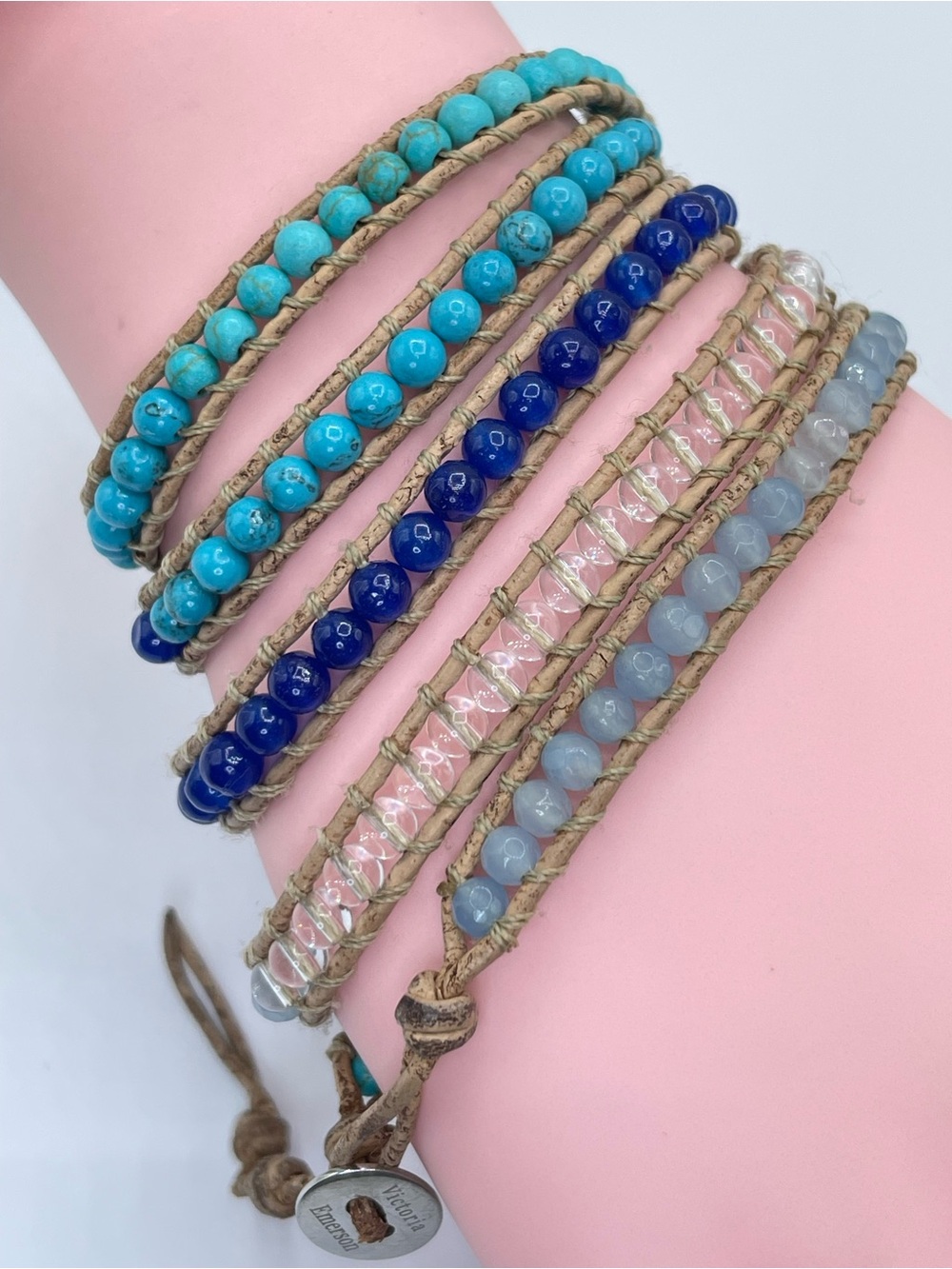 Victoria Emerson Blue Turquoise Beaded 5 Wrap Bracelet Boho Adjustable